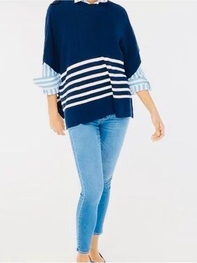 J. Crew Navy and White Striped Knit Wrap